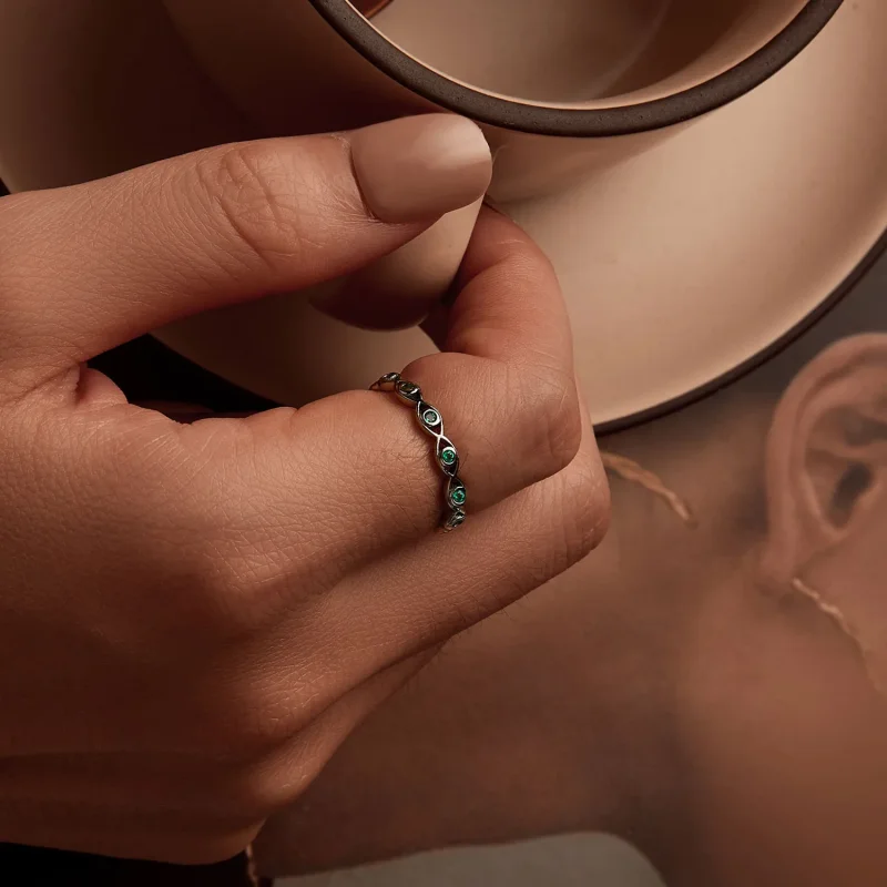 (slika za) Prstan s črnim pozlačenjem v stilu PANDORA s hudičevim očesom - BSR212-D - Ogled 5