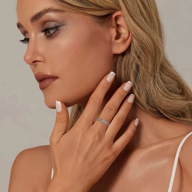 (slika za) Prstan z modrim metuljem v stilu PANDORA - BSR508 - Ogled 4