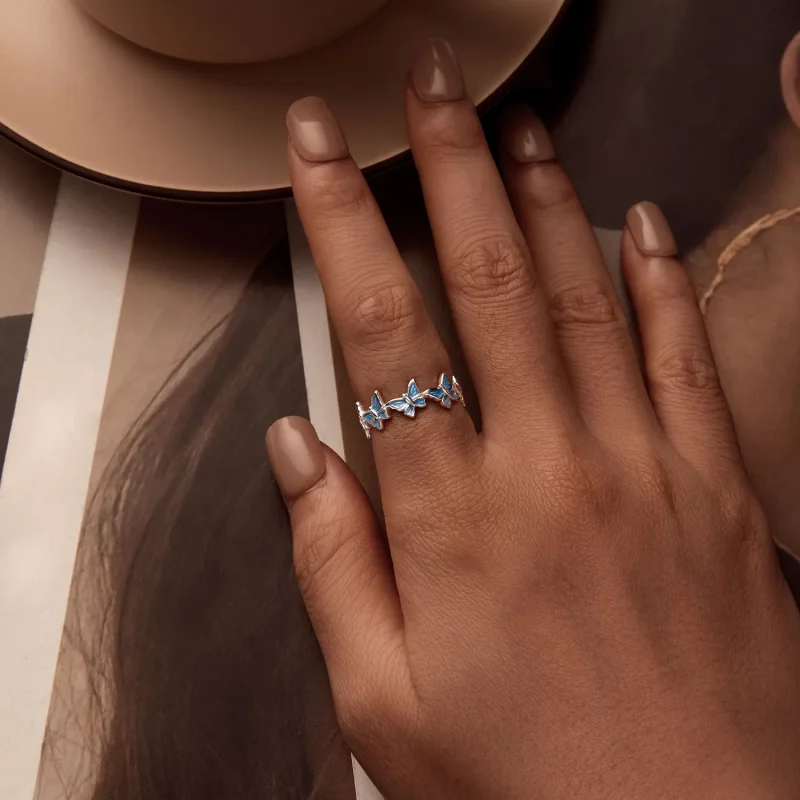 (slika za) Prstan z modrim metuljem v stilu PANDORA - BSR508 - Ogled 5