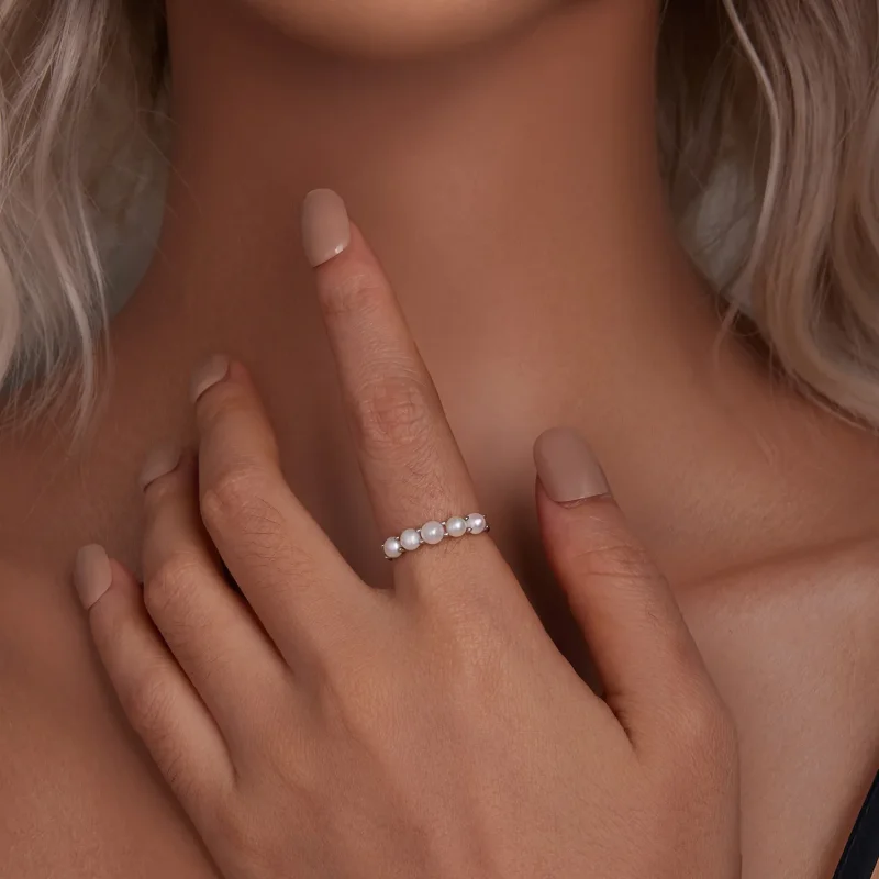 (slika za) Prstan z naravnimi biseri v stilu PANDORA - BSR510 - Ogled 5
