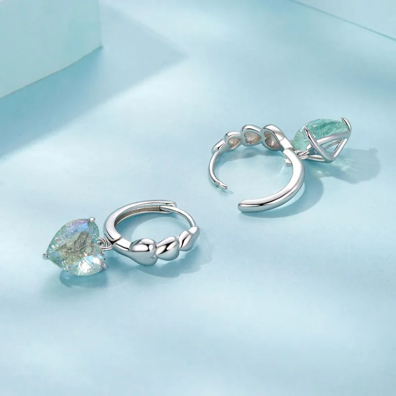 (slika za) Uhani iz modro zelenega ledenega cirkonija v obliki srca v slogu PANDORA - SCE17 - Ogled 4