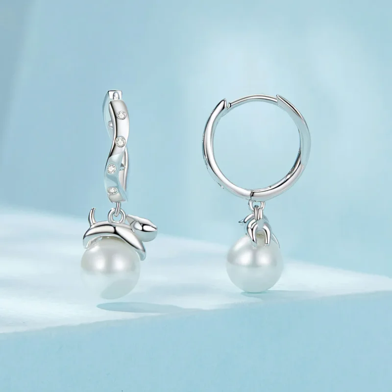 (slika za) Uhani v obliki mačje školjke v stilu PANDORA - SCE1692 - Ogled 2