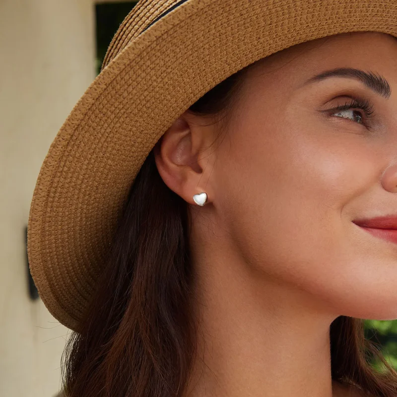 (slika za) Beli uhani v slogu PANDORA, ki ogrejejo srce - BSE969 - Ogled 7