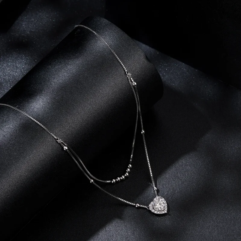 (slika za) Dvojna ogrlica iz moissanita v stilu PANDORA (en certifikat) - MSN033 - Ogled 2