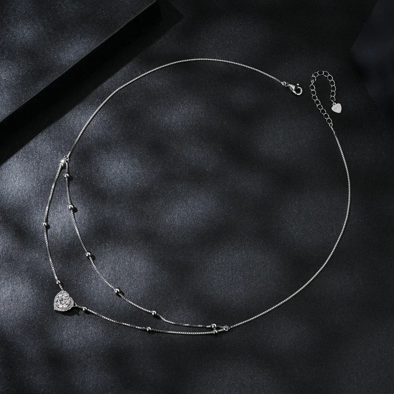 (slika za) Dvojna ogrlica iz moissanita v stilu PANDORA (en certifikat) - MSN033 - Ogled 3