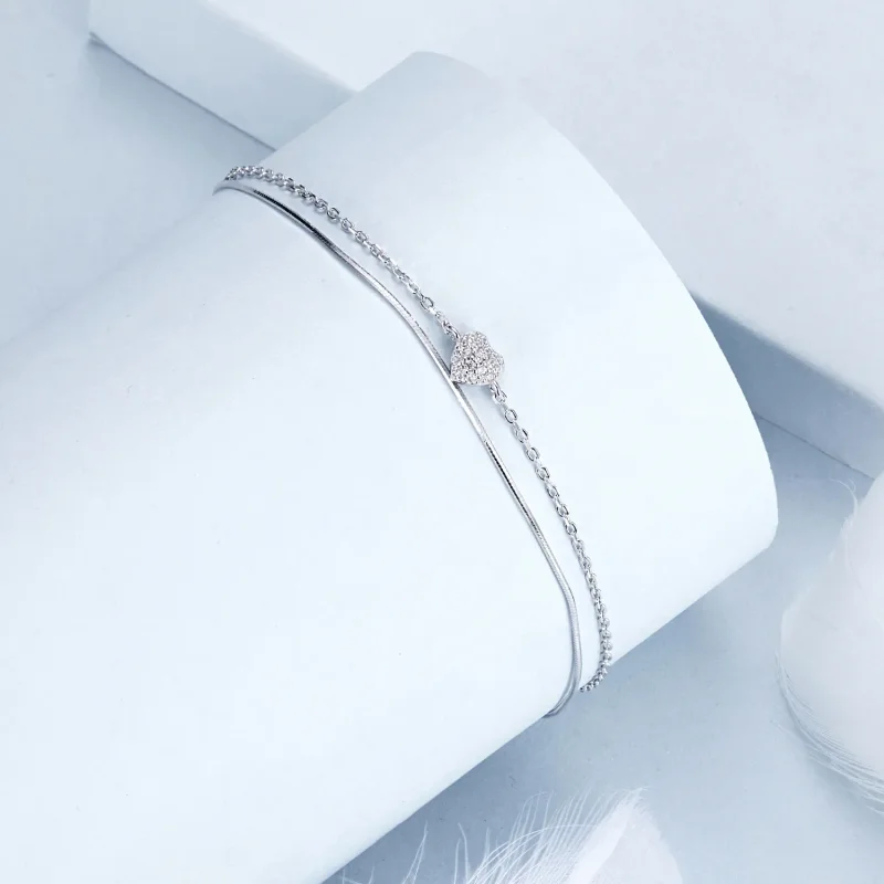 (slika za) Dvoslojna zapestnica s svetlečim srcem v stilu PANDORA - BSB169 - Ogled 2