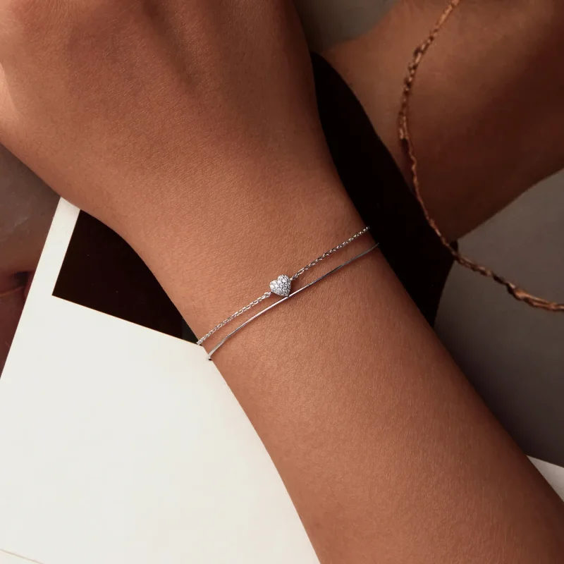 (slika za) Dvoslojna zapestnica s svetlečim srcem v stilu PANDORA - BSB169 - Ogled 4