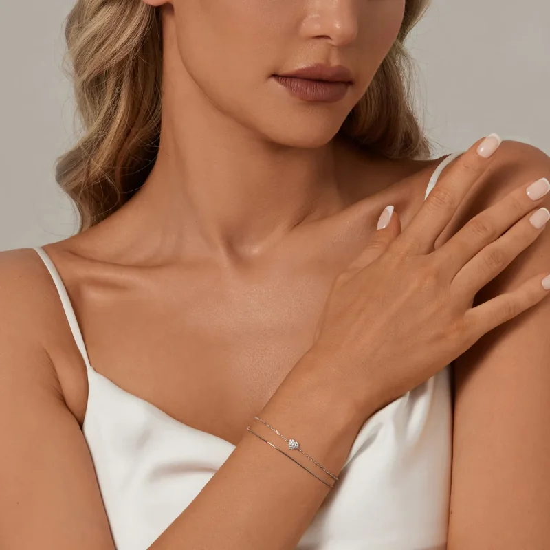 (slika za) Dvoslojna zapestnica s svetlečim srcem v stilu PANDORA - BSB169 - Ogled 6