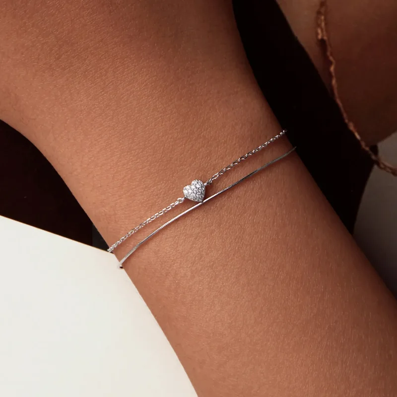 (slika za) Dvoslojna zapestnica s svetlečim srcem v stilu PANDORA - BSB169 - Ogled 7