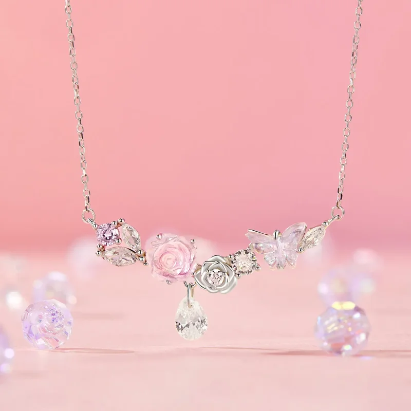 (slika za) Fantasy Butterfly Flower ogrlica v stilu PANDORA - SCN521 - Ogled 2