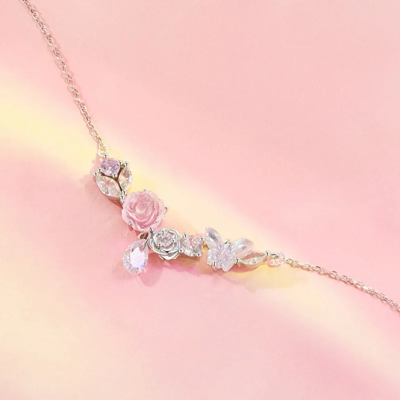 (slika za) Fantasy Butterfly Flower ogrlica v stilu PANDORA - SCN521 - Ogled 3