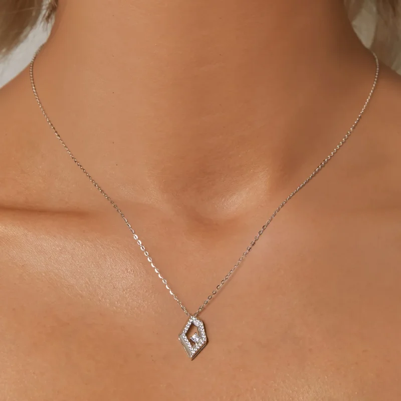 (slika za) Geometrična bleščeča ogrlica v stilu PANDORA - SCN517 - Ogled 5