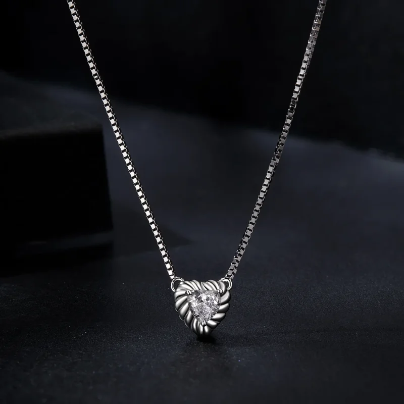 (slika za) Izjemna ogrlica za ključnico v stilu PANDORA v obliki srca iz moissanita (en cer - Ogled 3