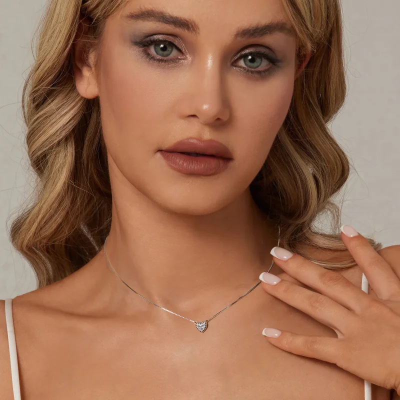 (slika za) Izjemna ogrlica za ključnico v stilu PANDORA v obliki srca iz moissanita (en cer - Ogled 6