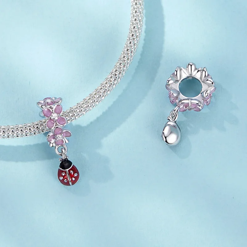 (slika za) Ločevalne kroglice s cvetličnimi pikapolonicami v stilu PANDORA - SCC2740 - Ogled 4