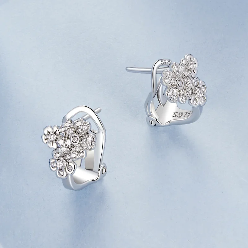 (slika za) Majhni cvetlični ušesni gumbi v slogu PANDORA - BSE975 - Ogled 3