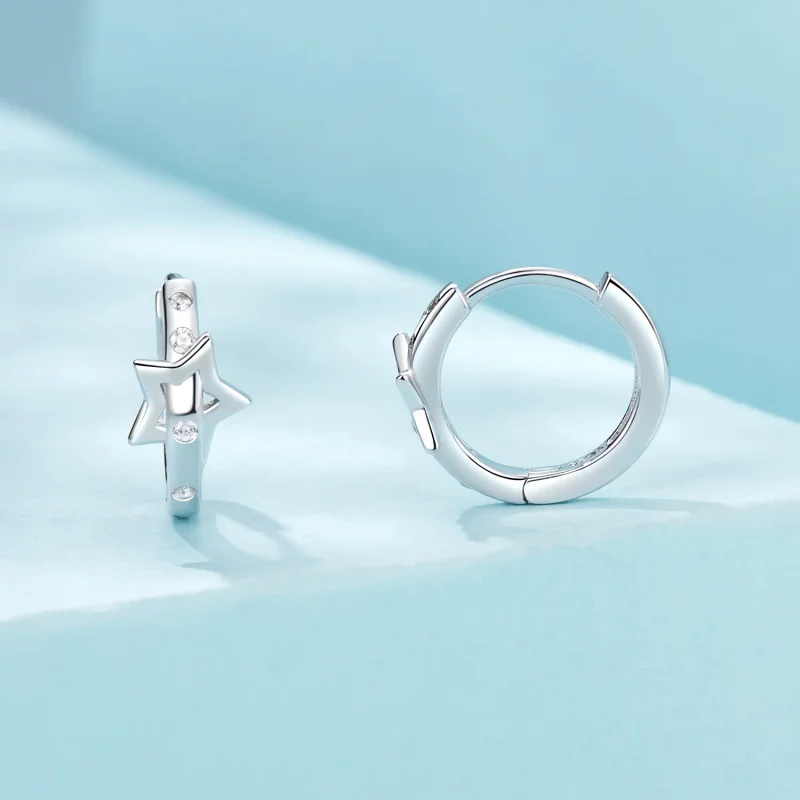 (slika za) Obeski z zaponko za ušesa v obliki zvezde v stilu PANDORA - SCE1726 - Ogled 2