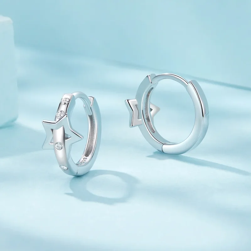 (slika za) Obeski z zaponko za ušesa v obliki zvezde v stilu PANDORA - SCE1726 - Ogled 3