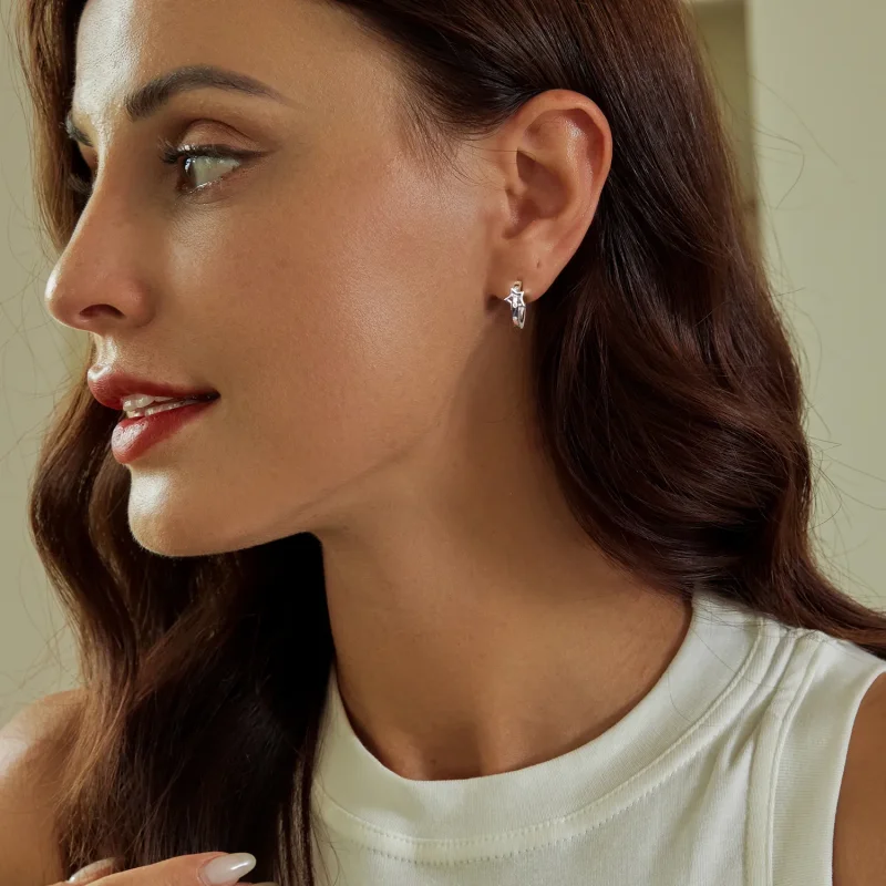 (slika za) Obeski z zaponko za ušesa v obliki zvezde v stilu PANDORA - SCE1726 - Ogled 7