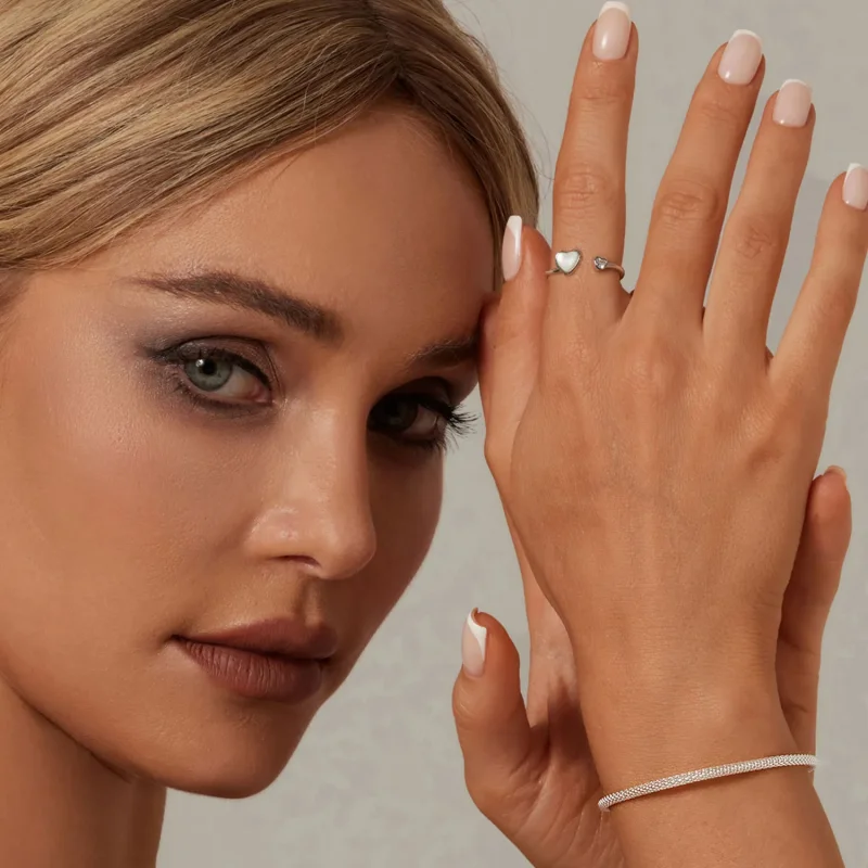 (slika za) Odprt prstan iz bele školjke v stilu PANDORA - BSR520-E - Ogled 4