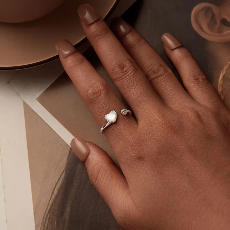 (slika za) Odprt prstan iz bele školjke v stilu PANDORA - BSR520-E - Ogled 6