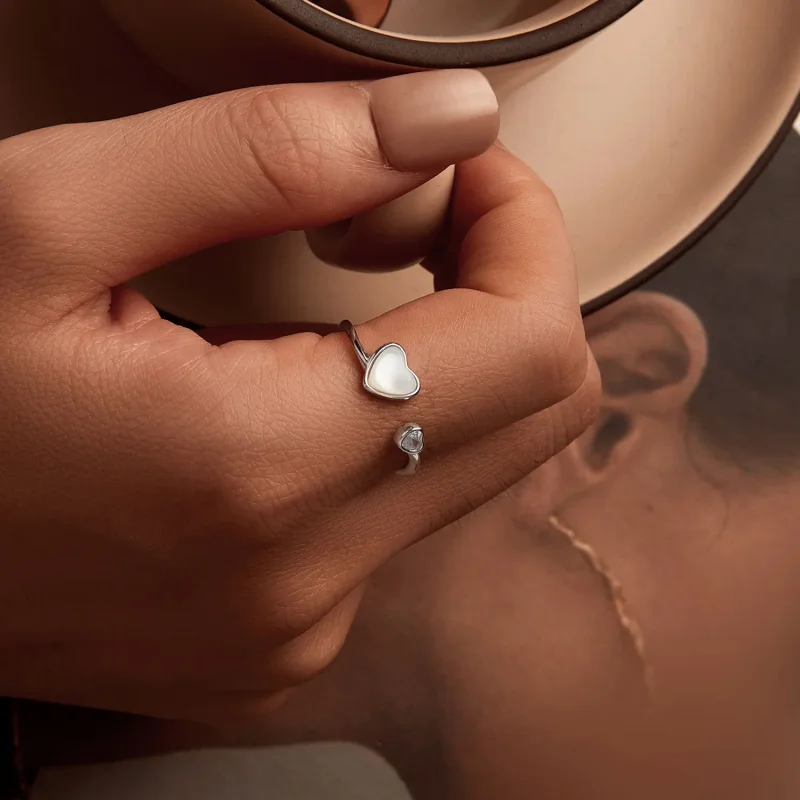 (slika za) Odprt prstan iz bele školjke v stilu PANDORA - BSR520-E - Ogled 7