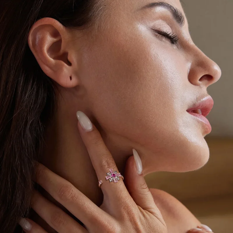 (slika za) Odprt prstan s križem v stilu PANDORA - BSR526-E - Ogled 5