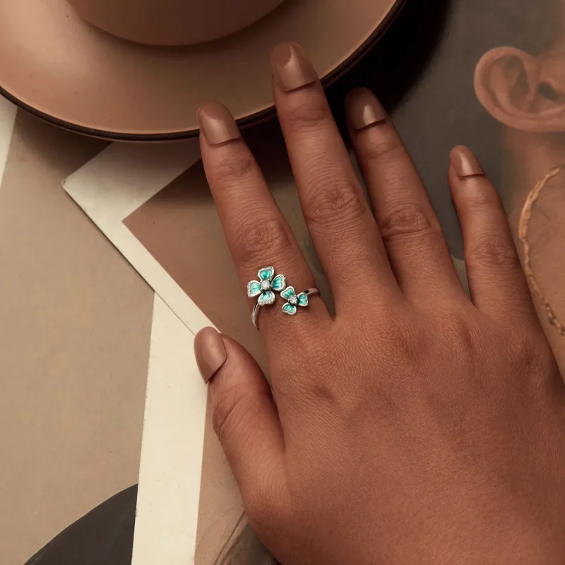 (slika za) Odprt prstan s štiriperesno deteljico v stilu PANDORA - BSR528-E - Ogled 6