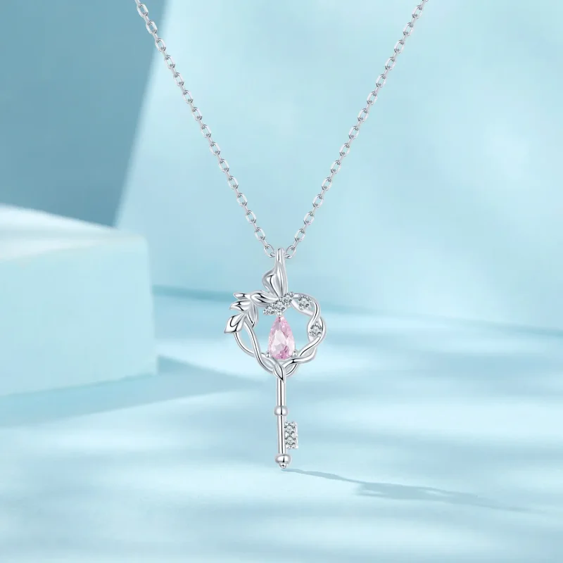 (slika za) Ogrlica s ključem v obliki srca v obliki metulja PANDORA - SCN518 - Ogled 3