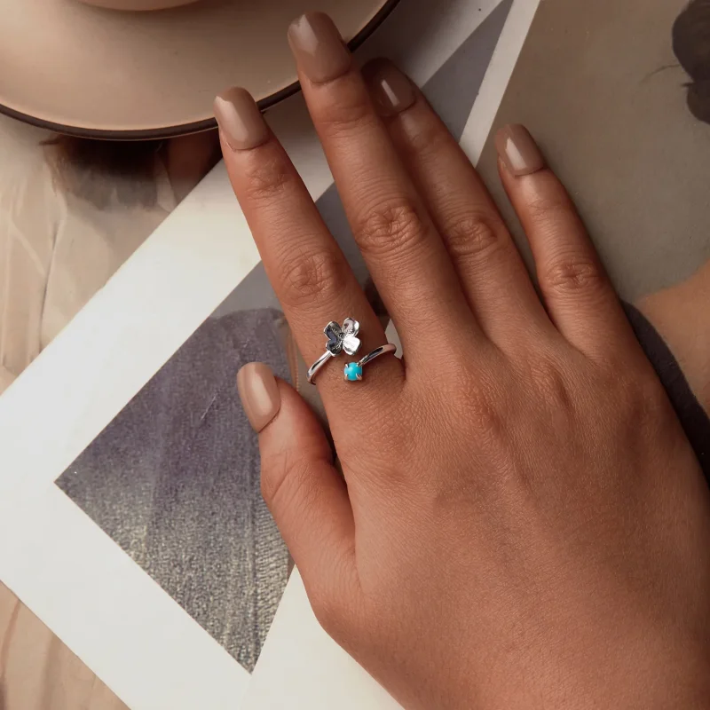 (slika za) Prstan s štiriperesno deteljico v stilu PANDORA - SCR1023-E - Ogled 4