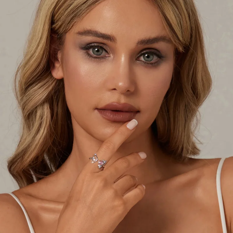 (slika za) Prstan z rožnatim metuljem v stilu PANDORA - SCR1011-E - Ogled 7