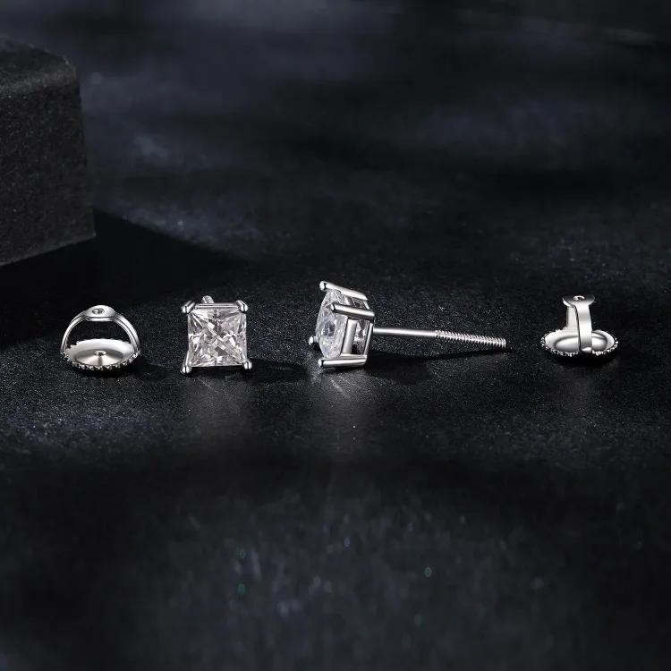 Uhani PANDORA Style Princess Moissanite (dva certifikata) - MSE047-L