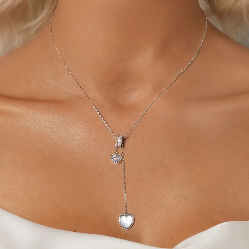 (slika za) Verižica v obliki črke Y iz bele školjke v obliki srca PANDORA Style - BSN372 - Ogled 5