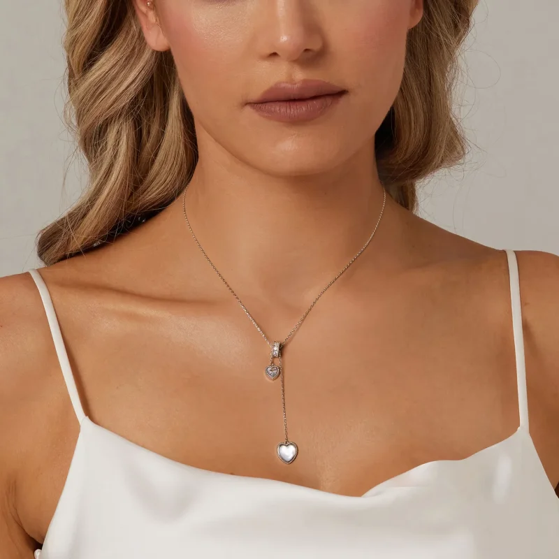 (slika za) Verižica v obliki črke Y iz bele školjke v obliki srca PANDORA Style - BSN372 - Ogled 6
