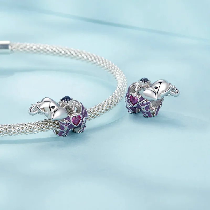 (slika za) Vgravirane kroglice iz srebra šterling v slogu PANDORA z votlim vzorcem slonov - - Ogled 4