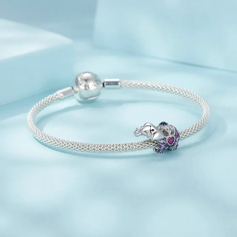 (slika za) Vgravirane kroglice iz srebra šterling v slogu PANDORA z votlim vzorcem slonov - - Ogled 5