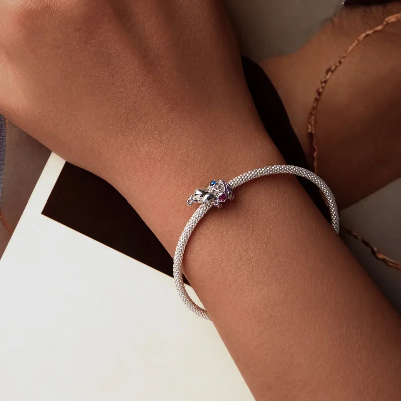 (slika za) Vgravirane kroglice iz srebra šterling v slogu PANDORA z votlim vzorcem slonov - - Ogled 6