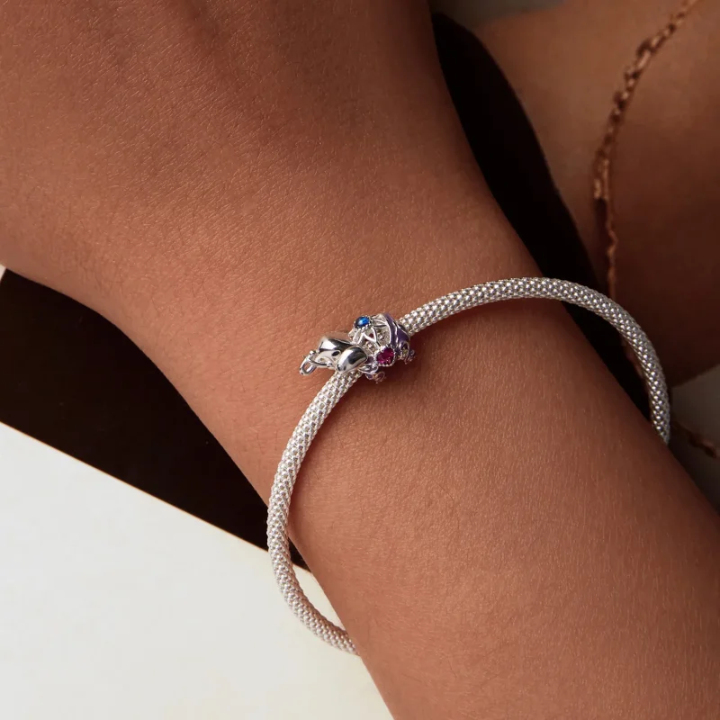 (slika za) Vgravirane kroglice iz srebra šterling v slogu PANDORA z votlim vzorcem slonov - - Ogled 7