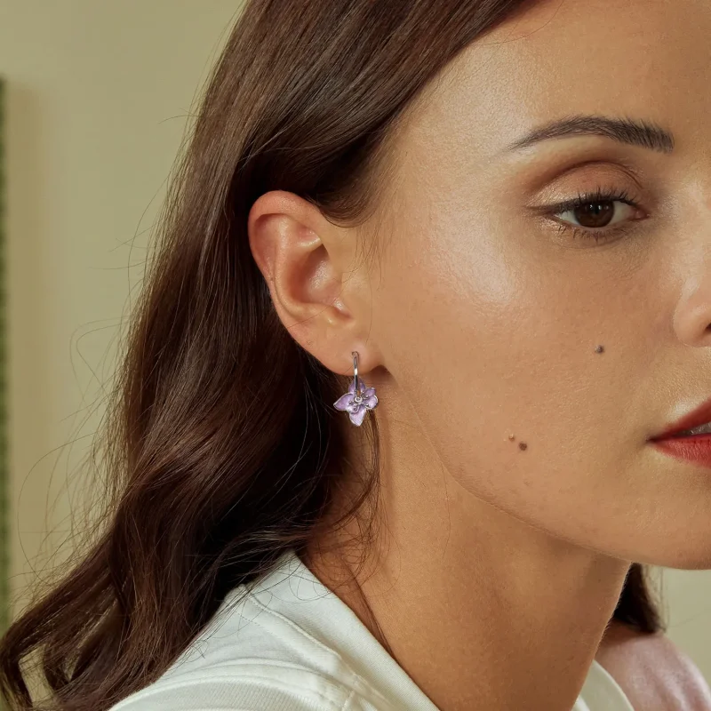 (slika za) Vijolični uhani z rožami v stilu PANDORA - BSE976 - Ogled 7