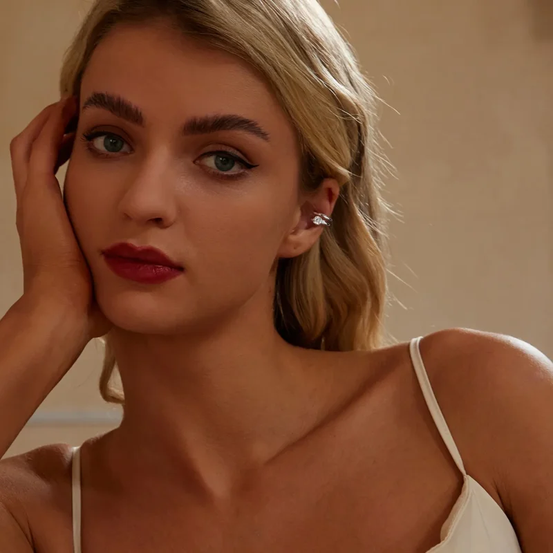 (slika za) Dvojna ušesna manšeta iz moissanita v stilu PANDORA (z enim certifikatom) - MSE0 - Ogled 7