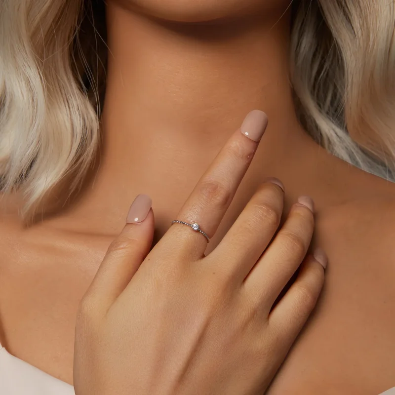 (slika za) Izjemen prstan za zlaganje iz moissanita s perlicami v stilu PANDORA (en certifi - Ogled 6