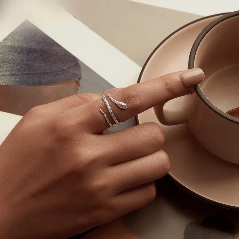 (slika za) Odprt prstan s kačo v stilu PANDORA - BSR555-E - Ogled 5