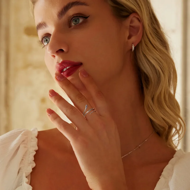 (slika za) Odprt prstan s kačo v stilu PANDORA - BSR555-E - Ogled 7