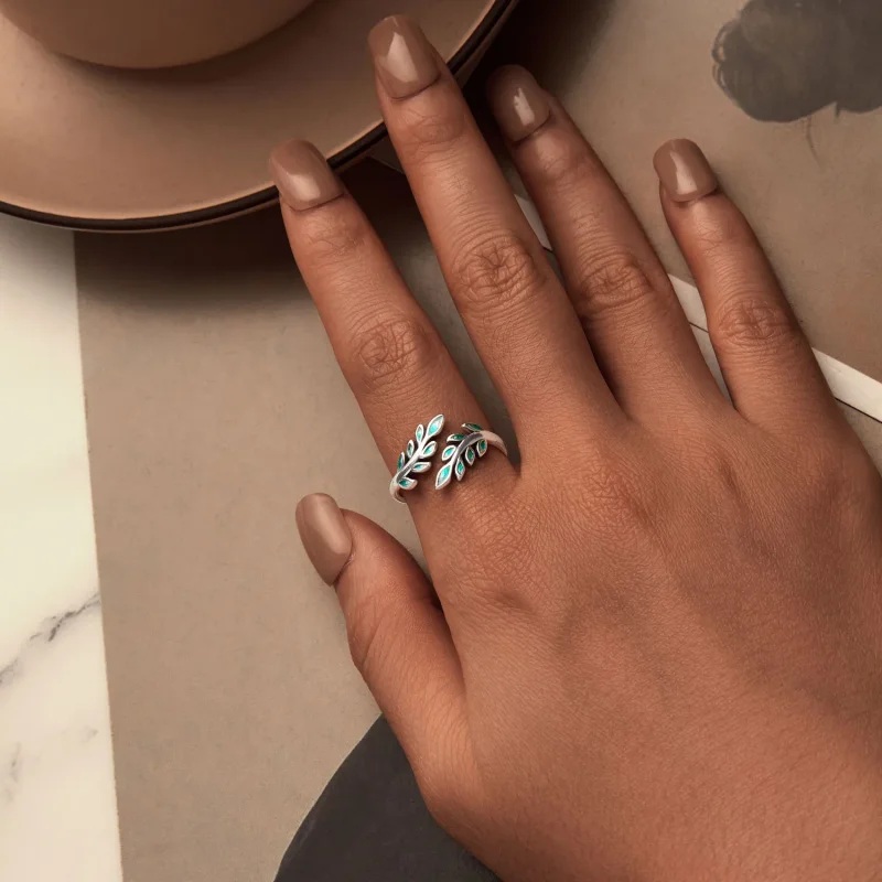 (slika za) Odprt prstan z listi v stilu PANDORA - BSR542-E - Ogled 5