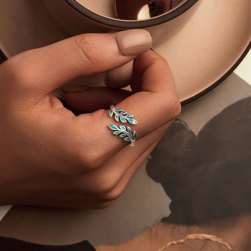 (slika za) Odprt prstan z listi v stilu PANDORA - BSR542-E - Ogled 6