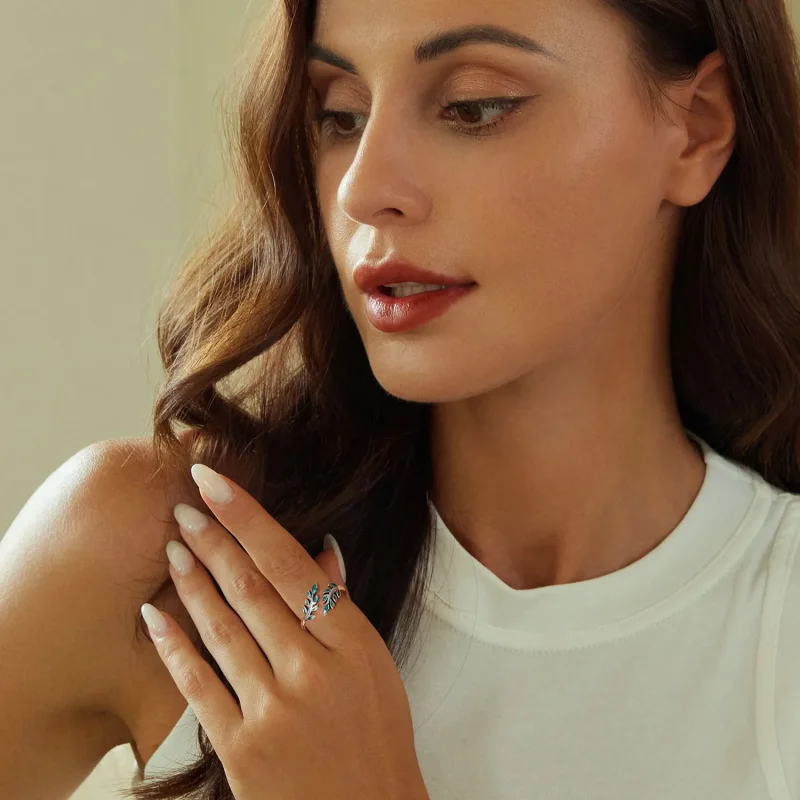 (slika za) Odprt prstan z listi v stilu PANDORA - BSR542-E - Ogled 7