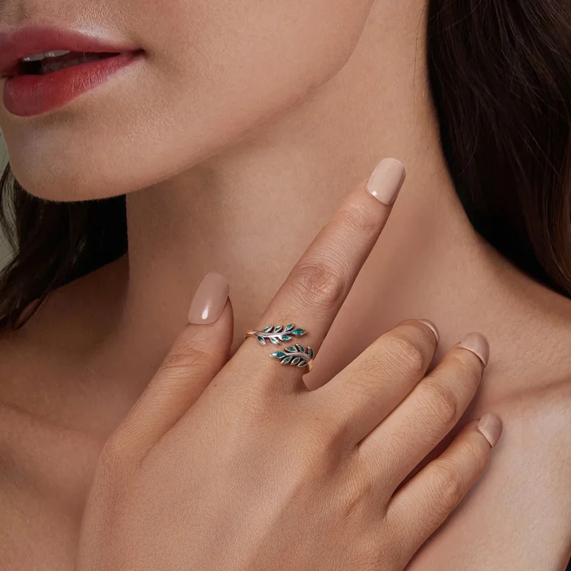 (slika za) Odprt prstan z listi v stilu PANDORA - BSR542-E - Ogled 8