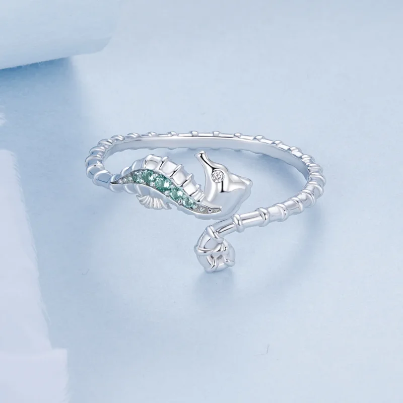 (slika za) Odprt prstan z morskim konjičkom v slogu PANDORA - BSR559-E - Ogled 3