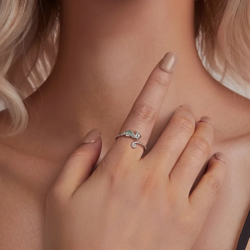 (slika za) Odprt prstan z morskim konjičkom v slogu PANDORA - BSR559-E - Ogled 6