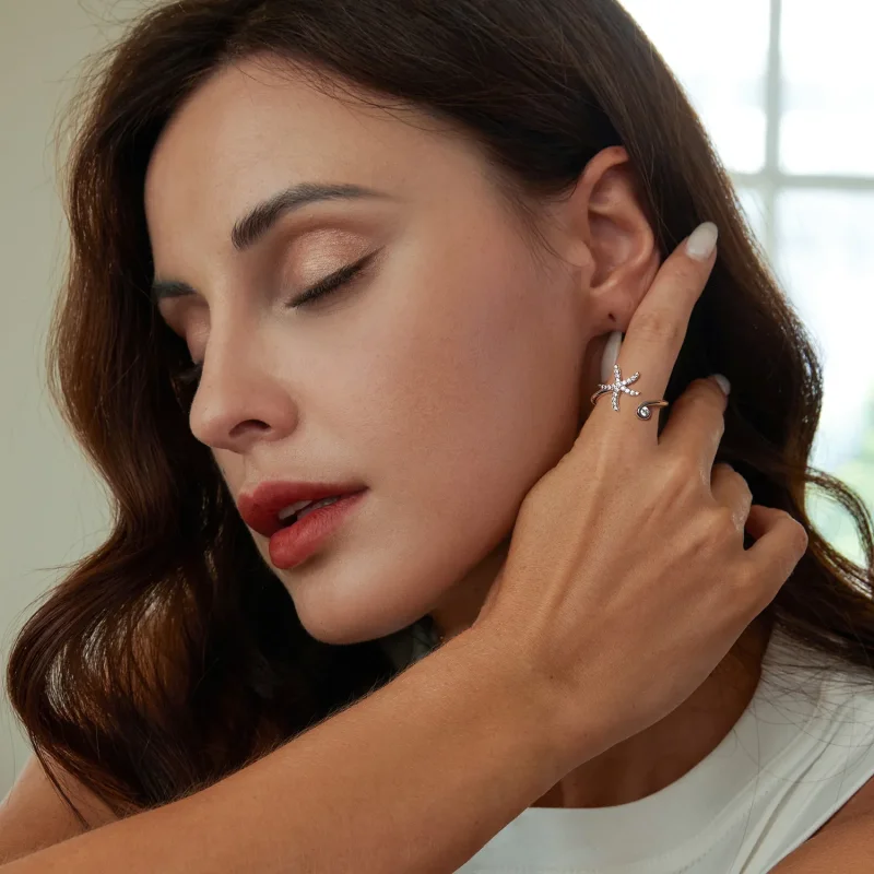 (slika za) Odprt prstan z morsko zvezdo v stilu PANDORA - BSR560-E - Ogled 7